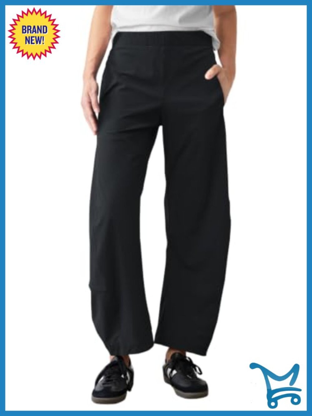 Womens Barrel Travel Pants Elastic Waist Baggy Ankle Pants with Pockets